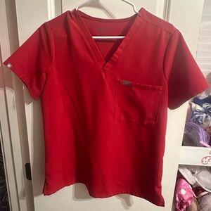 Figs Women’s Red Catarina Scrub Top (small) + Zamora Joggers (XS tall)